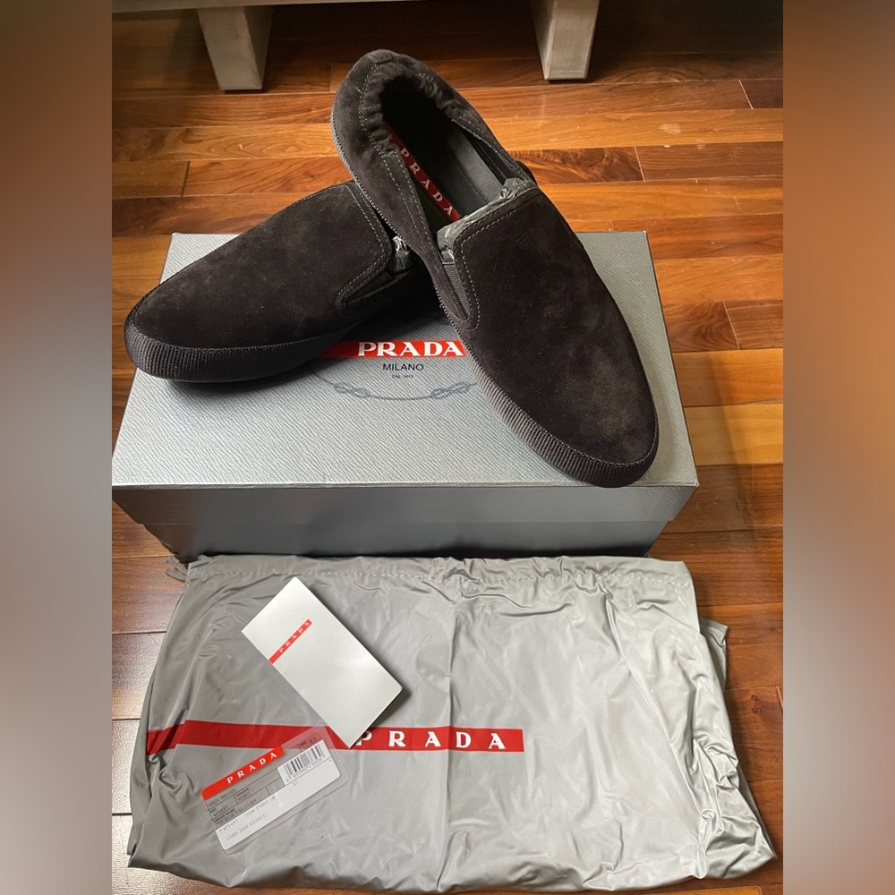 PRADA Black Velour Suede Men’s Slip On Casual Shoes - size 8.5